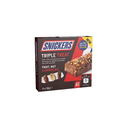 Snickers Triple Treat Fruit & Nut Milk Chocolate Snack Bars Multipack 4 x 32g