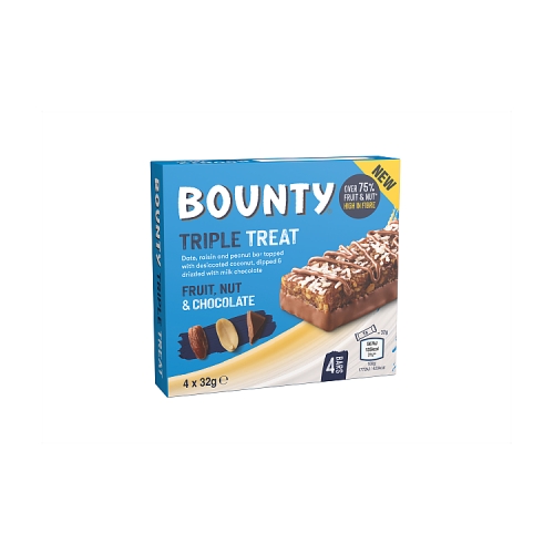 Bounty Triple Treat Fruit & Nut Milk Chocolate Snack Bars Multipack 4 x 32g