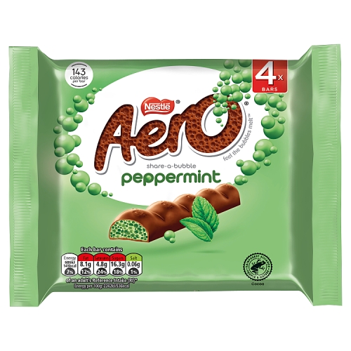 Aero Bubbly Peppermint Mint Chocolate Bar Multipack 27g 4 Pack