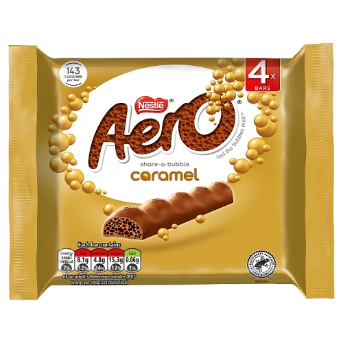 Aero Bubbly Caramel Chocolate Bar Multipack 27g 4 Pack