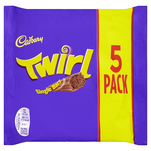 Cadbury Twirl Chocolate Bar 5 Pack Multipack 107.5g