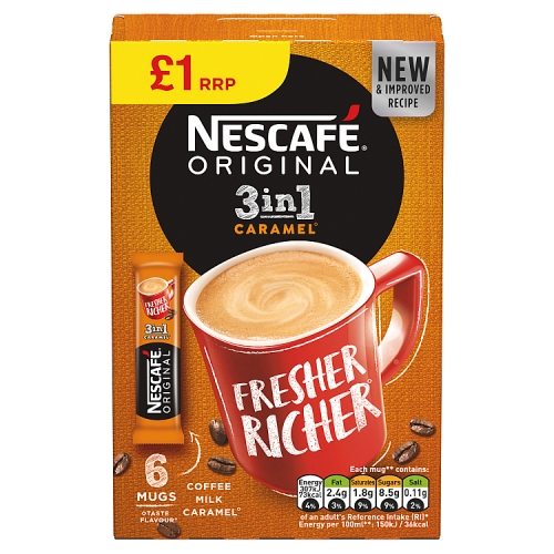 Nescafe 3in1 Caramel Instant Coffee, 6 sachets x 17g £1 PMP