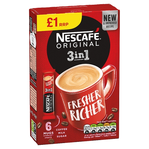Nescafe 3in1 Original Instant Coffee 6 x 17g Sachets £1 PMP