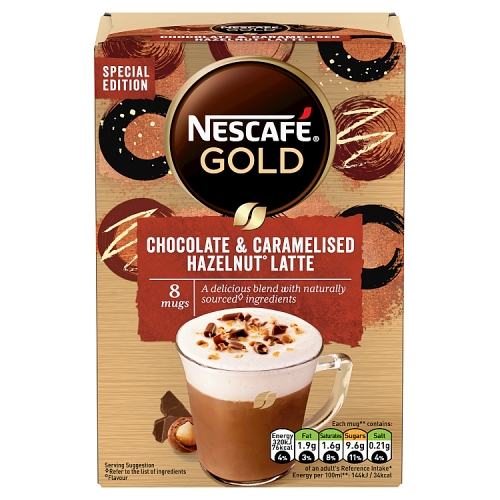 Nescafe Gold Chocolate & Caramelised Hazelnut Latte Instant Coffee 18.5g x 8 Sachets