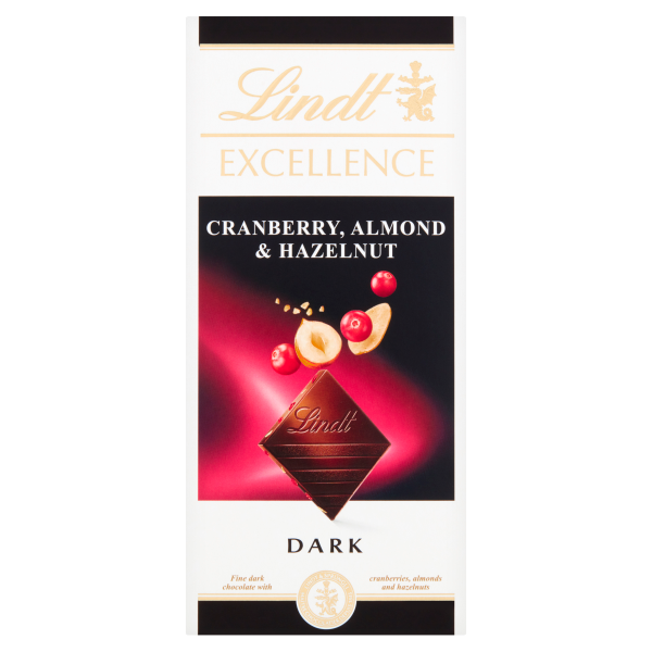 Lindt EXCELLENCE Dark Cranberry, Almond & Hazelnut Chocolate Bar 100g