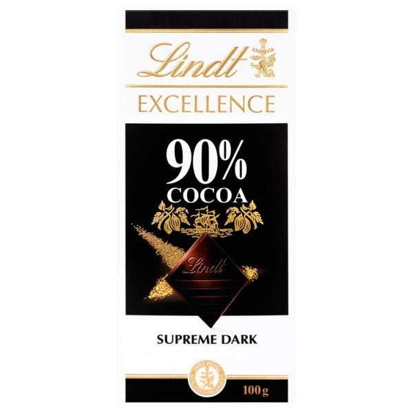 Lindt Excellence Intense Dark 90% Cocoa Chocolate Bar 100g