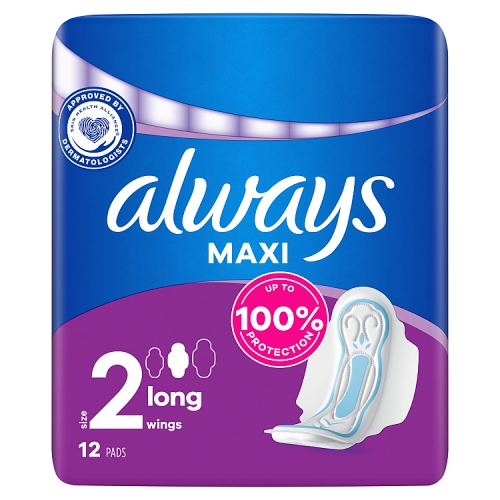 Always Maxi Long Sanitary Towels (Size 2) Wings 12 Pads