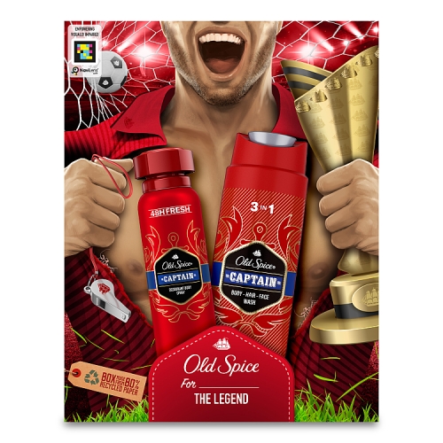 Old Spice Footballer Gift Set For Men With 2(150ml Spray & 250ml Shower Gel)Captain Products.