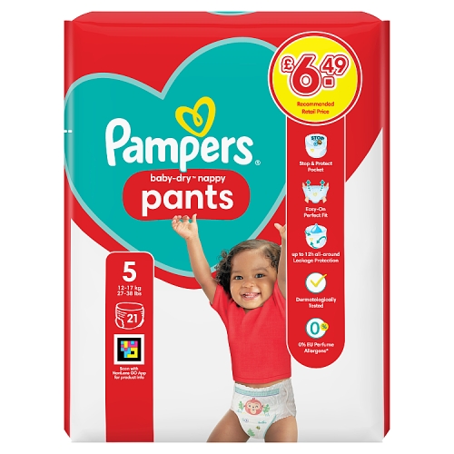 Pampers Baby-Dry Nappy Pants Size 5, 21 Nappies 12kg – 17kg Carry Pack PM £6.49