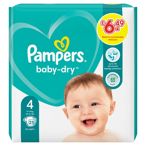 Pampers Baby-Dry Size 4, 25 Nappies PM £6.49