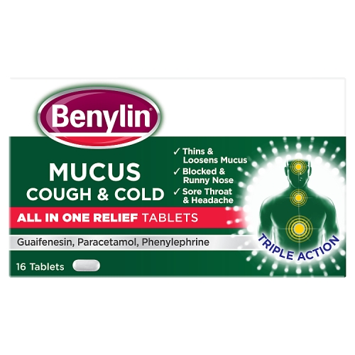 Benylin Mucus Cough & Cold All in One Relief Tablets 16 Tablets.