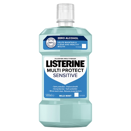LISTERINE Multi Protect Sensitive Fluoride Mouthwash Mild Mint 500ml.