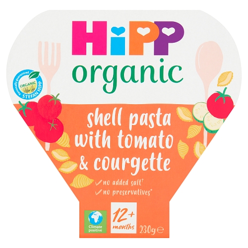 HiPP Organic Shell Pasta with Tomato & Courgette Toddler Tray Meal 12+ Months 230g.