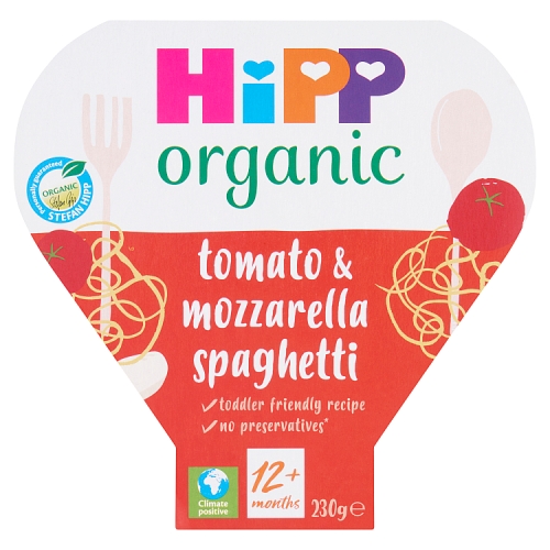 HiPP Organic Tomato & Mozzarella Spaghetti Toddler Tray Meal 1-3 Years 230g.