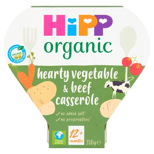 HiPP Organic Hearty Vegetable & Beef Casserole Toddler Tray Meal 12+ Months 230g.