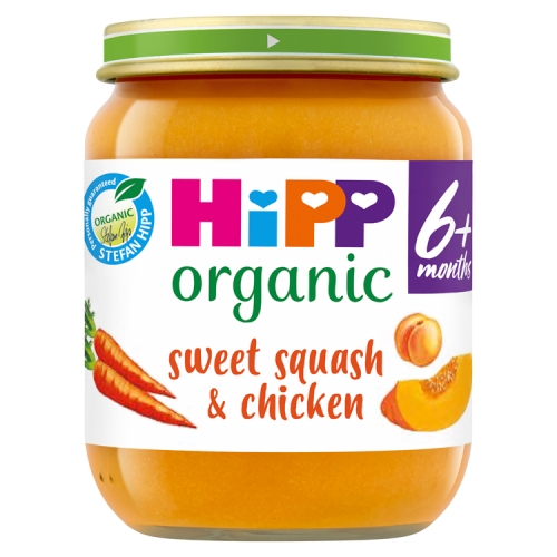 HiPP Organic Sweet Squash & Chicken Baby Food Jar 6+ Months 125g.
