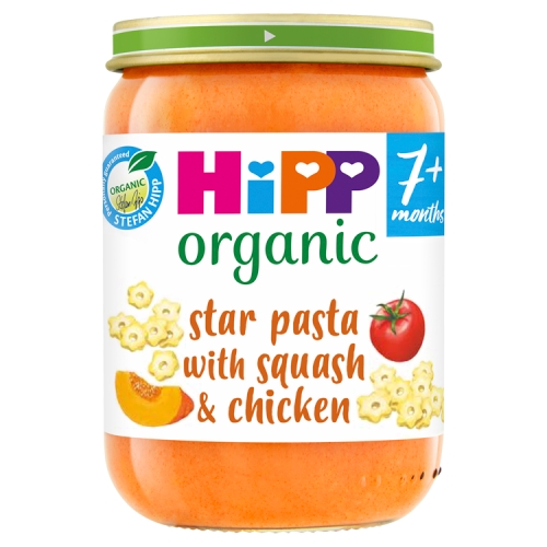 HiPP Organic Star Pasta with Squash & Chicken Baby Food Jar 7+ Months 190g.
