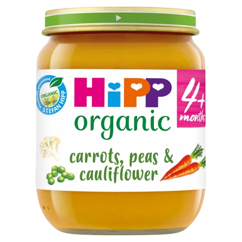 HiPP Organic Carrots, Peas & Cauliflower Baby Food Jar 4+ Months 125g.