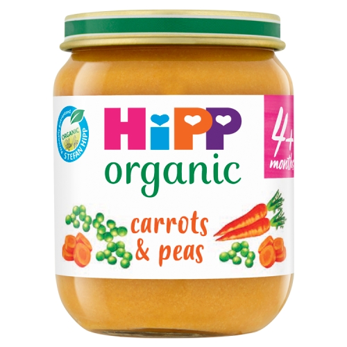 HiPP Organic Carrots & Peas Baby Food Jar 4+ Months 125g.