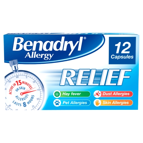 Benadryl Allergy Relief 12 Capsules.