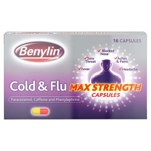 Benylin Cold & Flu Max Strength Capsules 16 Capsules.