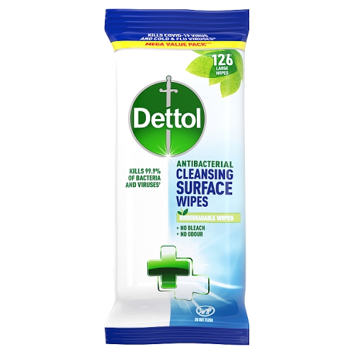 Dettol Antibacterial Surface Cleansing Wipes, 126 Large Wipes.
