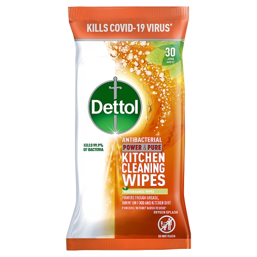 Dettol Antibacterial Power & Pure Kitchen Cleaning Wipes, 30 Wipes.