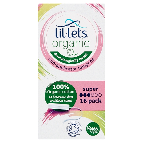 Lil-Lets 16 Organic Non-Applicator Tampons Super.