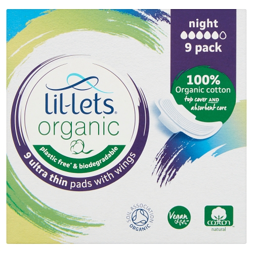 Lil-Lets Organic 9 Ultra Thin Pads with Wings Night.