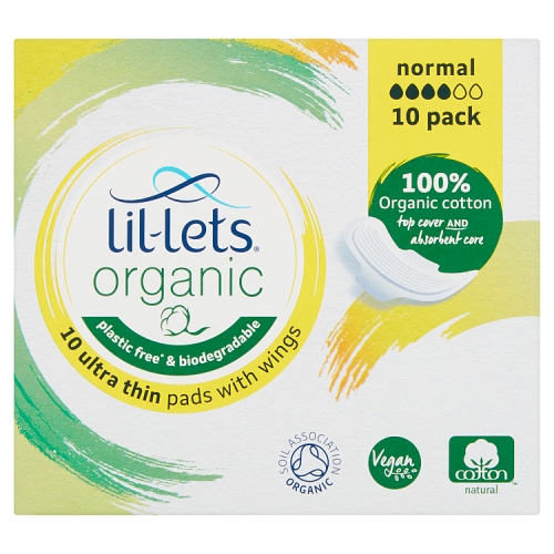 Lil-Lets Organic 10 Ultra Thin Pads with Wings Normal.
