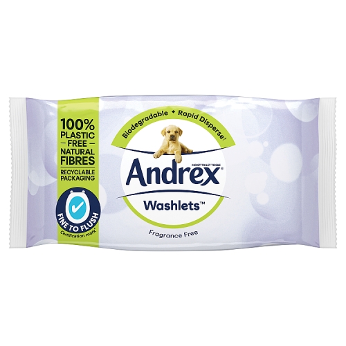 Andrex Fragrance Free Flushable Toilet Wipes-Single Pack.