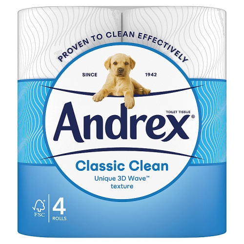 Andrex Classic Clean Toilet Tissue, 4 Rolls.