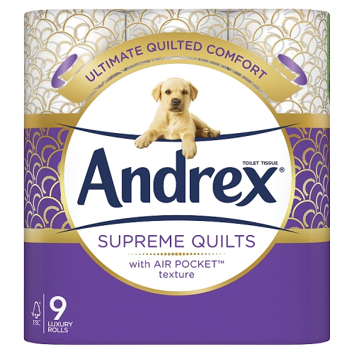 Andrex® Supreme Quilts Toilet Tissue, 9 Quilted Toilet Rolls.