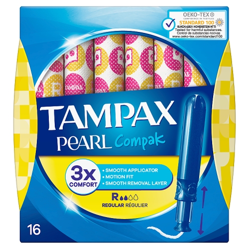 Tampax Pearl Compak Regular Tampons With Applicator X16.