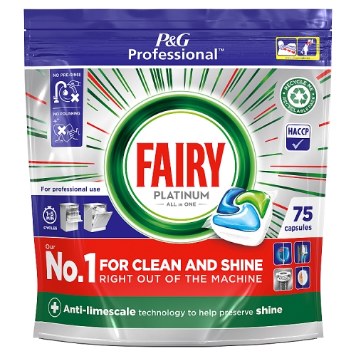 Fairy Professional Platinum Dishwasher Tablets Regular 75 capsules.