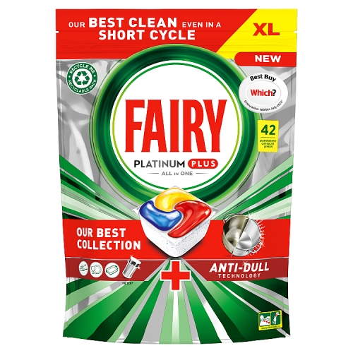Fairy Platinum Plus All In One Dishwasher Tablets, Lemon,42 Tablets.