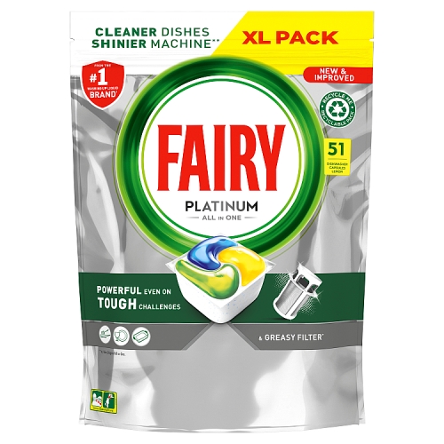 Fairy Platinum All In One Dishwasher Tablets, Lemon,51 Tablets.