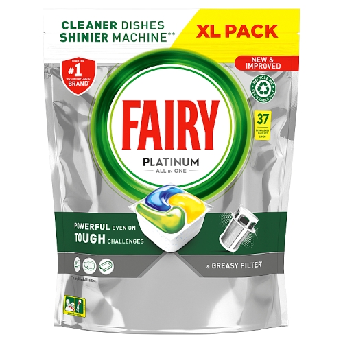 Fairy Platinum All In One Dishwasher Tablets, Lemon,37 Tablets.