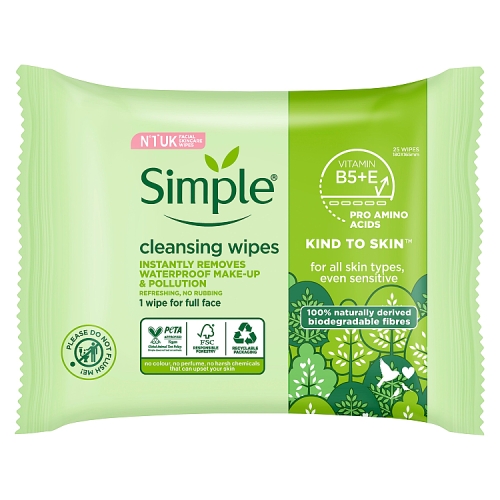 Simple Kind to Skin Cleansing Wipes Bio-degradable 25PC(Brown Outer)