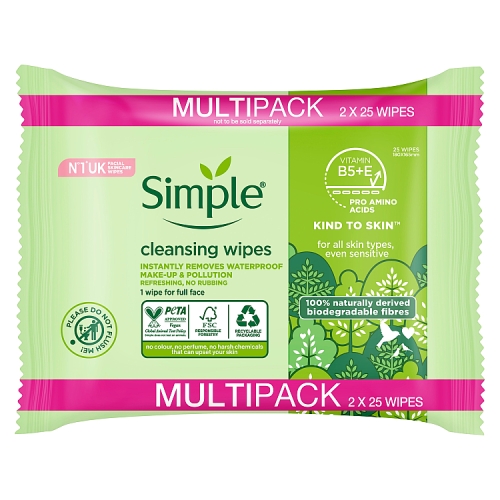 Simple Kind to Skin Cleansing Wipes Biodegradable 50PC.