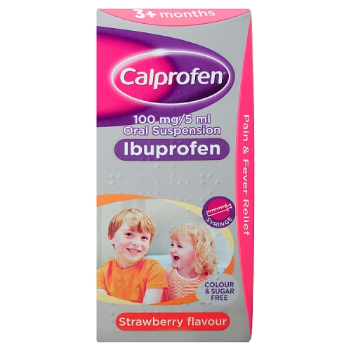 Calprofen® 100mg/5ml Oral Suspension Ibuprofen Strawberry Flavour 3+ Months 100ml.