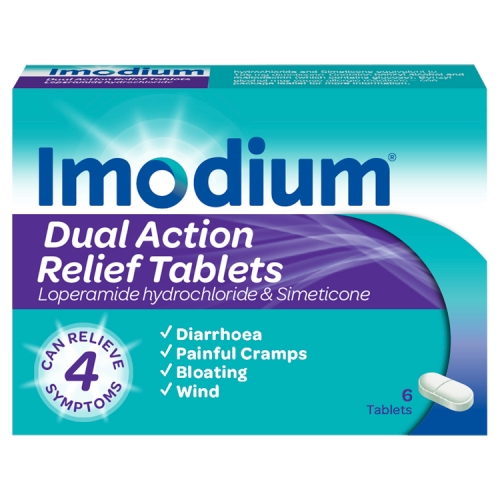 Imodium Dual Action Relief 6 Tablets.