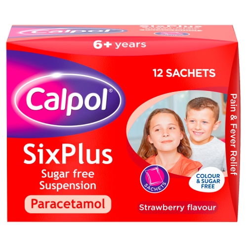 Calpol Sixplus Sugar Free Suspension Strawberry Flavour 6+ Years 12x5ml.