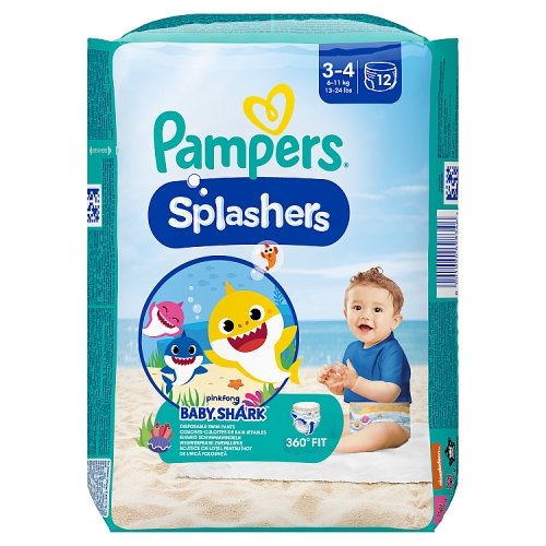 Pampers Splashers Baby Shark Size 3-4, 6kg-11kg, 12 Swim Nappy Pants.