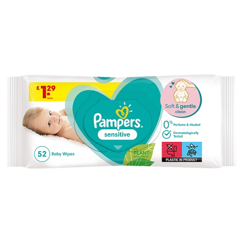 Pampers Sensitive Baby Wipes 1 Pack=52 Baby Wet Wipes PM £1.29