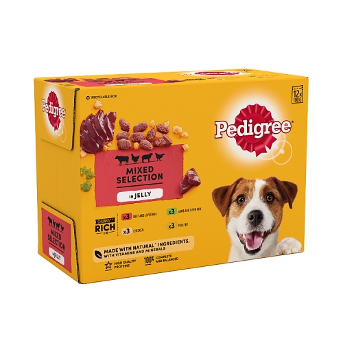 Pedigree Adult Wet Dog Food Pouches Mixed in Jelly 12x100g.