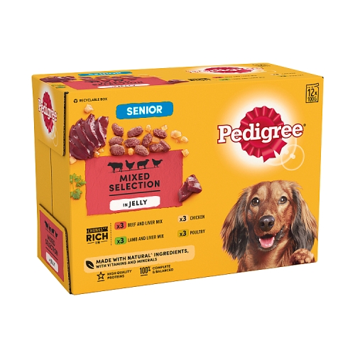 Pedigree Senior Wet Dog Food Pouches Mixed in Jelly 12x100g.