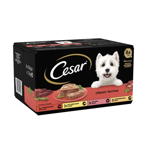 Cesar Classics Terrine Dog Food Trays Mixed in Loaf 8x150g.
