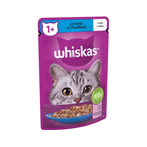 Whiskas 1+Adult Wet Cat Food Pouches in Jelly with Tuna 85g.