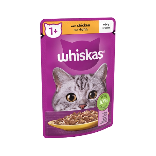Whiskas 1+Adult Wet Cat Food Pouches in Jelly with Chicken 85g.